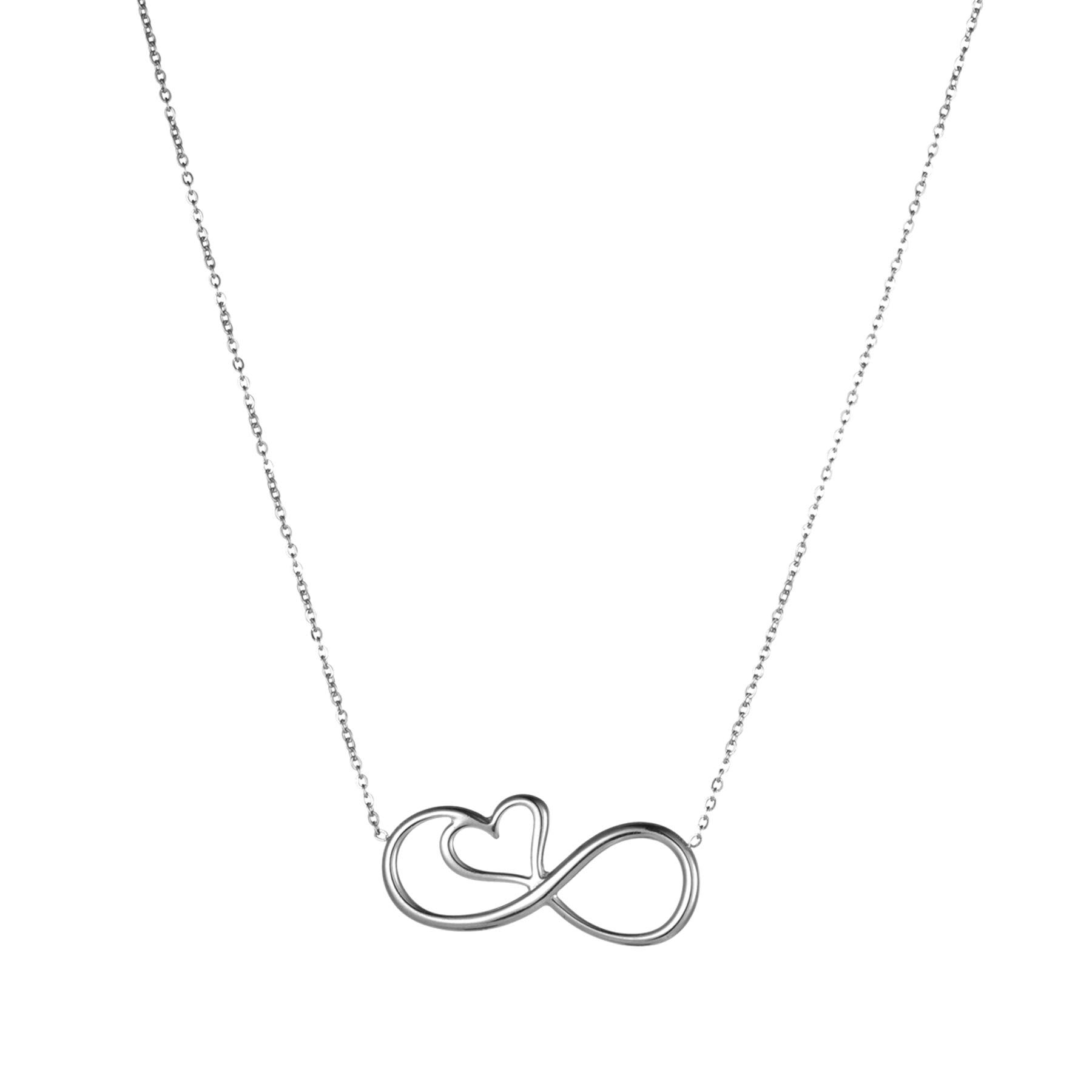 JewelryWe Exquisite Infinity Necklace Chic Heart Pendant Infinity Symbol Clavicle Chain Necklace for Women Girls,Silver