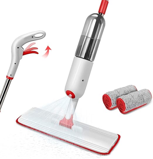 Masthome Fregona con Pulverizador de 500 ml,Spray Mop Con 2 Almohadilla de Microfibra Reutilizable,Mopa con Vaporizador Rotación de 360°: Amazon.es: Jardín