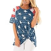 Womens American Flag Shirt 4th of July T-Shirt Patriotic Short Sleeve Tee USA Flag Stripe Star Summer Blouse Tops