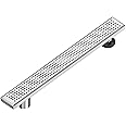 Neodrain 36-Inch Offset Side Outlet Linear Shower Drain with Quadrato Pattern Grate Cover, Brushed 304 Stainless Steel Rectangle Shower Floor Drain, with Leveling Foot, Hair Strainer Catcher