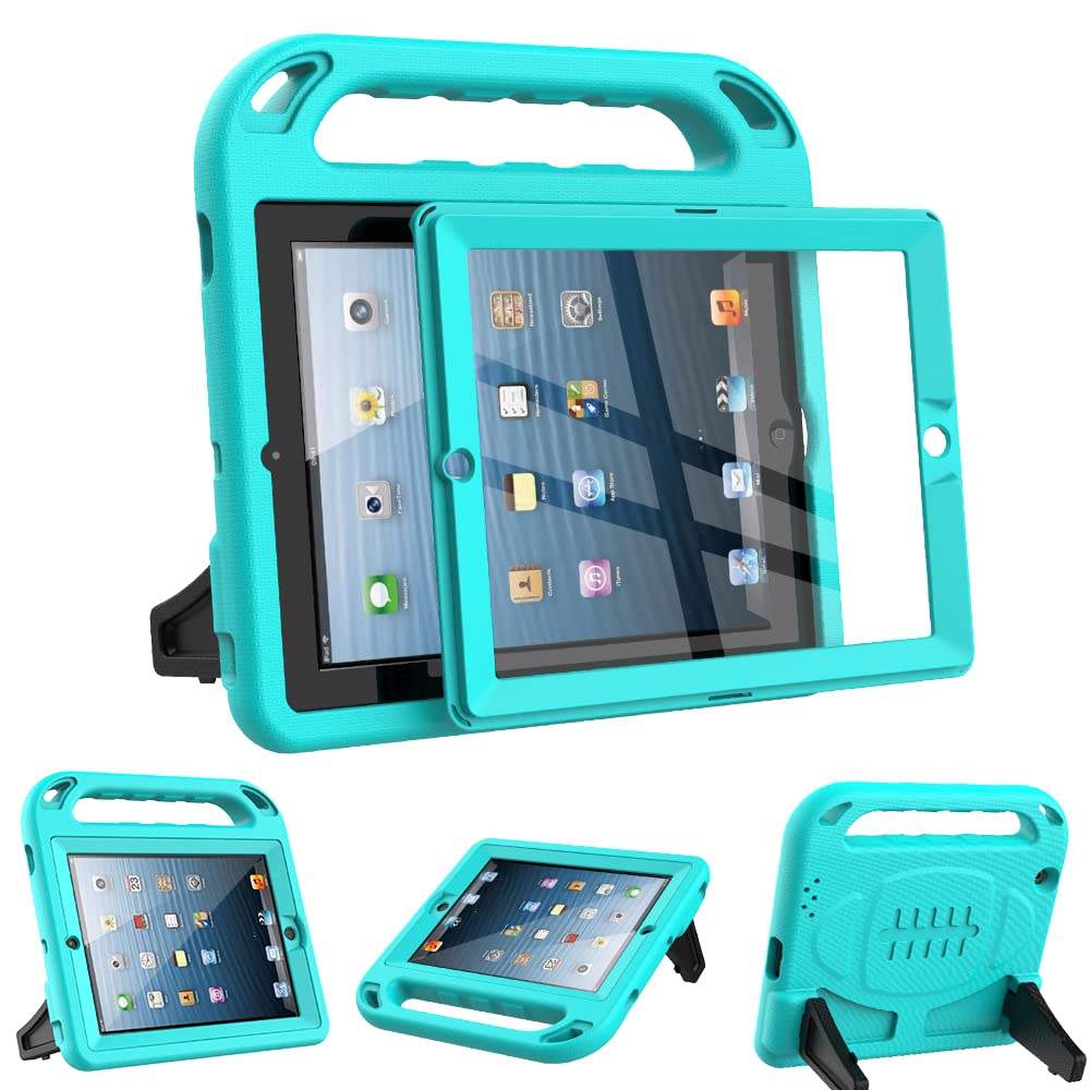 Surom Kids Case for iPad 2 3 4 （Old Model）- Built-in Screen Protector, Shockproof Handle Stand Kids Friendly Protective Case for iPad 2nd 3rd 4th Generation, Turquoise