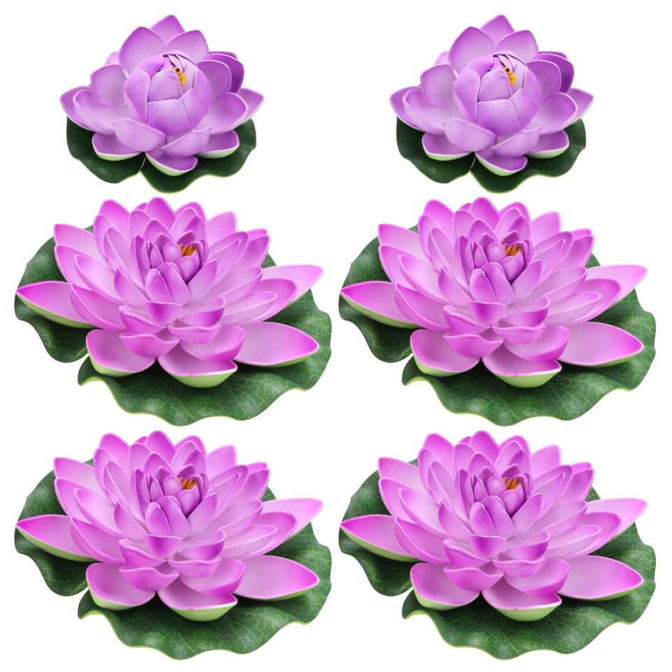 iplusmile Artificial Floating Lotus Lilies 6 Pieces Realistic Simulated Water Lily Pond Plants for Indoor and Outdoor Garden Decoration Aquarium Accessory with Anchor Rings