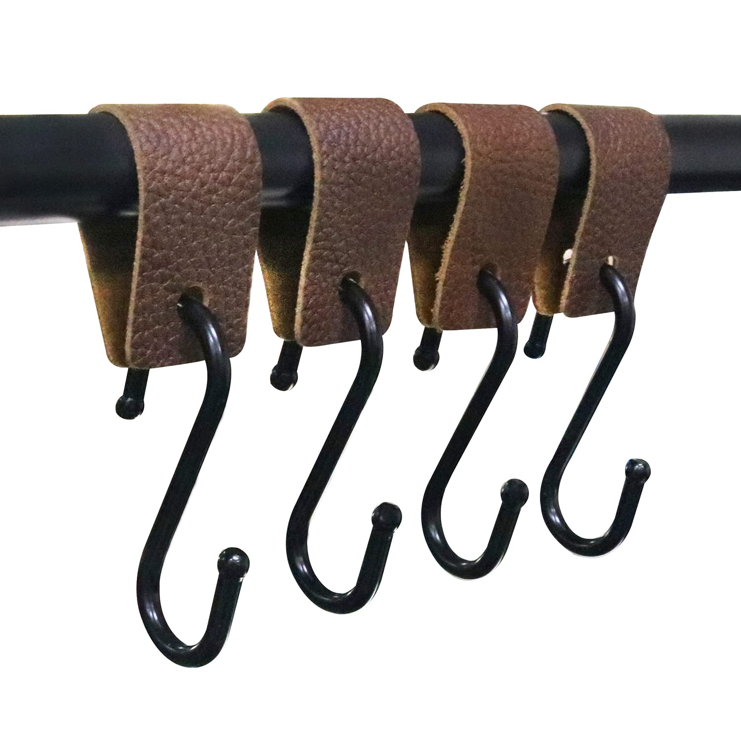 Photo 1 of ZZLZX Leather S-Hooks 4PCS Brown S Shaped Hangers for Kitchen, Bathroom, Bedroom and Office, Camping Hook