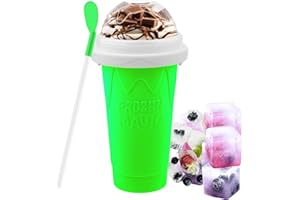 FOPUDY Slushy Maker Cup - DIY Magic Slushy Maker Squeeze Cup, Portable Smoothie Squeeze Cup for Juices, Milk and Ice Cream Make, Double Layers Silicone Slushie Cup with Straw for Friends,Family Gifts (green)