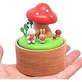 LILYXIN Small Mushroom House Mini Music Box, Palm Sized Rabbit Mushroom Wooden Mechanical Musical Box, for Mother Friend Grandmother