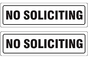 MONGFUN 2 Pack Self Adhesive No Soliciting Door Sign for House Office, 7" x 2" Black White Color Metal Signs for Wall, Durable UV and Weather Resistant, Bright Simple Design