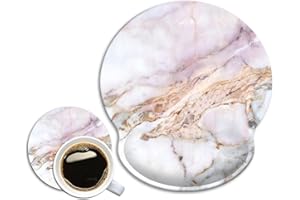 G JGOO Mouse Pad with Wrist Rest, Ergonomic Mouse Pad with Wrist Support, Comfortable Smooth Mousepad with Wrist Rest, Mouse Pads and Coaster Set for Non-Slip PU Base, Computer, Office-Multi Marble