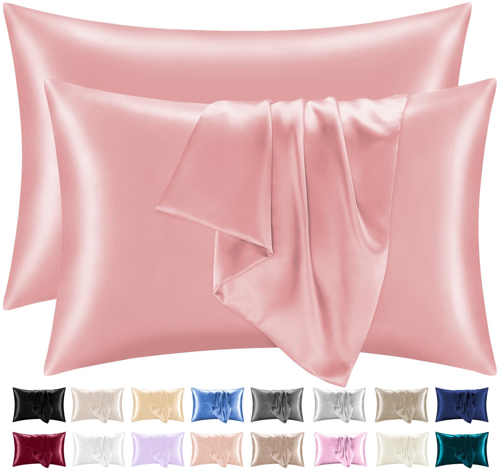 Lazzaro Satin Silk Pillowcases for Hair and Skin - Hypoallergenic Silk Pillow Cases 2 Pack with Envelope Closure - Ultrasoft Standard Size Coral Silk Pillowcases (50 x 75 cm)