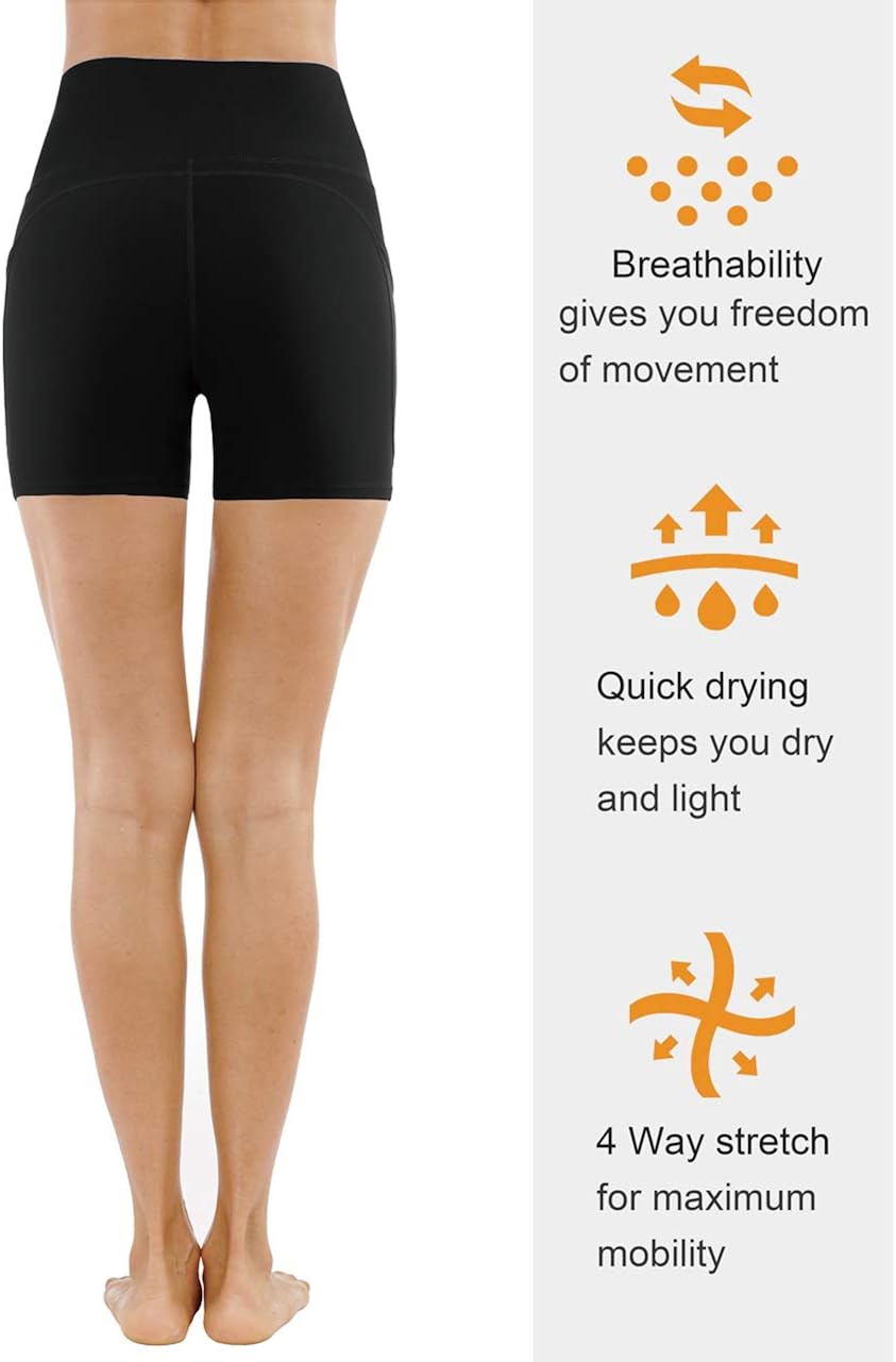 THE GYM PEOPLE High Waist Yoga Shorts for Women Tummy Control Fitness Athletic Workout Running Shorts with Deep Pockets: Clothing