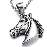 COOLSTEELANDBEYOND Horse Trojan Pendant Necklace for Men Stainless Steel with 23.4 in Ball Chain