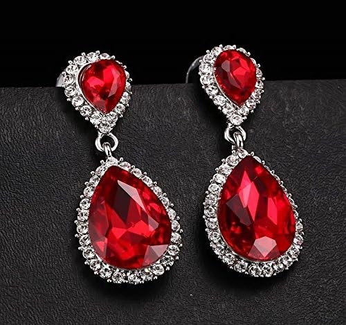 khamchanot Women Fashion 925 Silver Red Ruby Drop Dangle Earrings Stud Wedding Jewelry