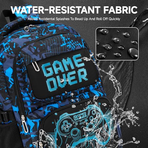 Amythe Boys Bright Backpack, Primary School Bag Teenager Waterproof Durable School Bag with Reflective Strips Large Capacity for Travel, Blue
