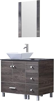 Amazon Com Sliverylake 36 Modern Bathroom Vanity Ceramic Vessel Square Sink Combo Pvc Cover Cabinet Countertop Sink Bowl With Mirror Faucet Drain Set New Kitchen Dining