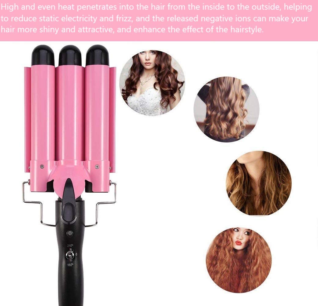 MODVICA 3 Barrel Curling Iron Wand 26mm Hair Waver Temperature Adjustable Ceramic Hair Curling Iron (Pink): Beauty