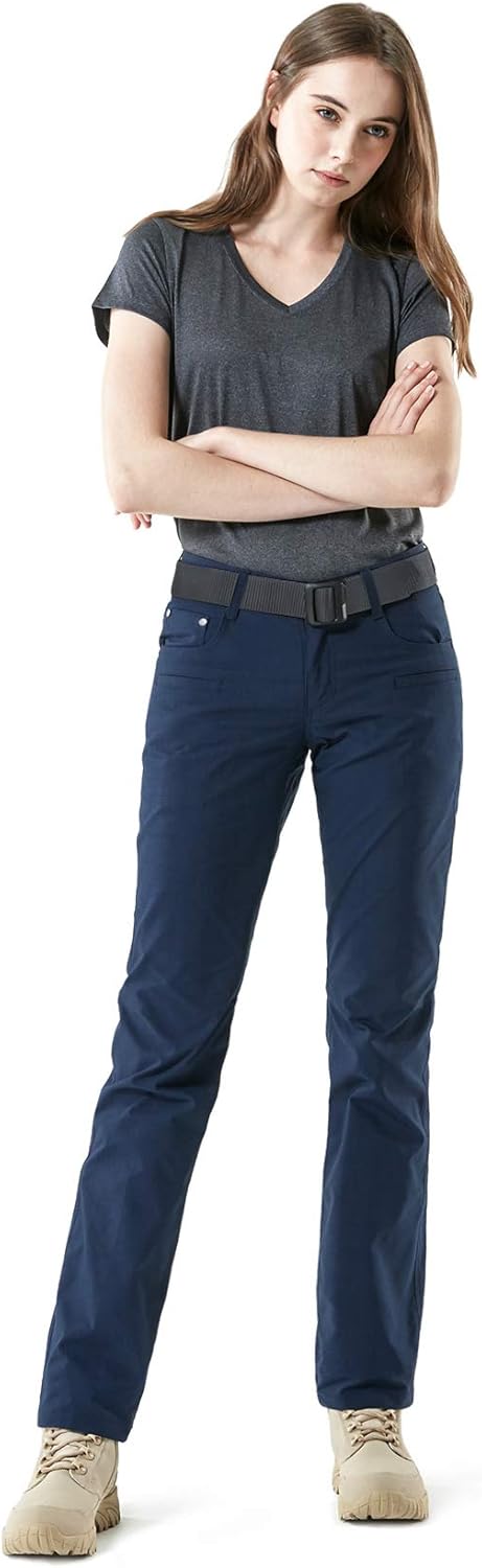 CQR Women's Flex Stretch Tactical Pants, Water Repellent Ripstop Work Pants, Elastic Waist Straight/Cargo Pants with Pockets: Clothing
