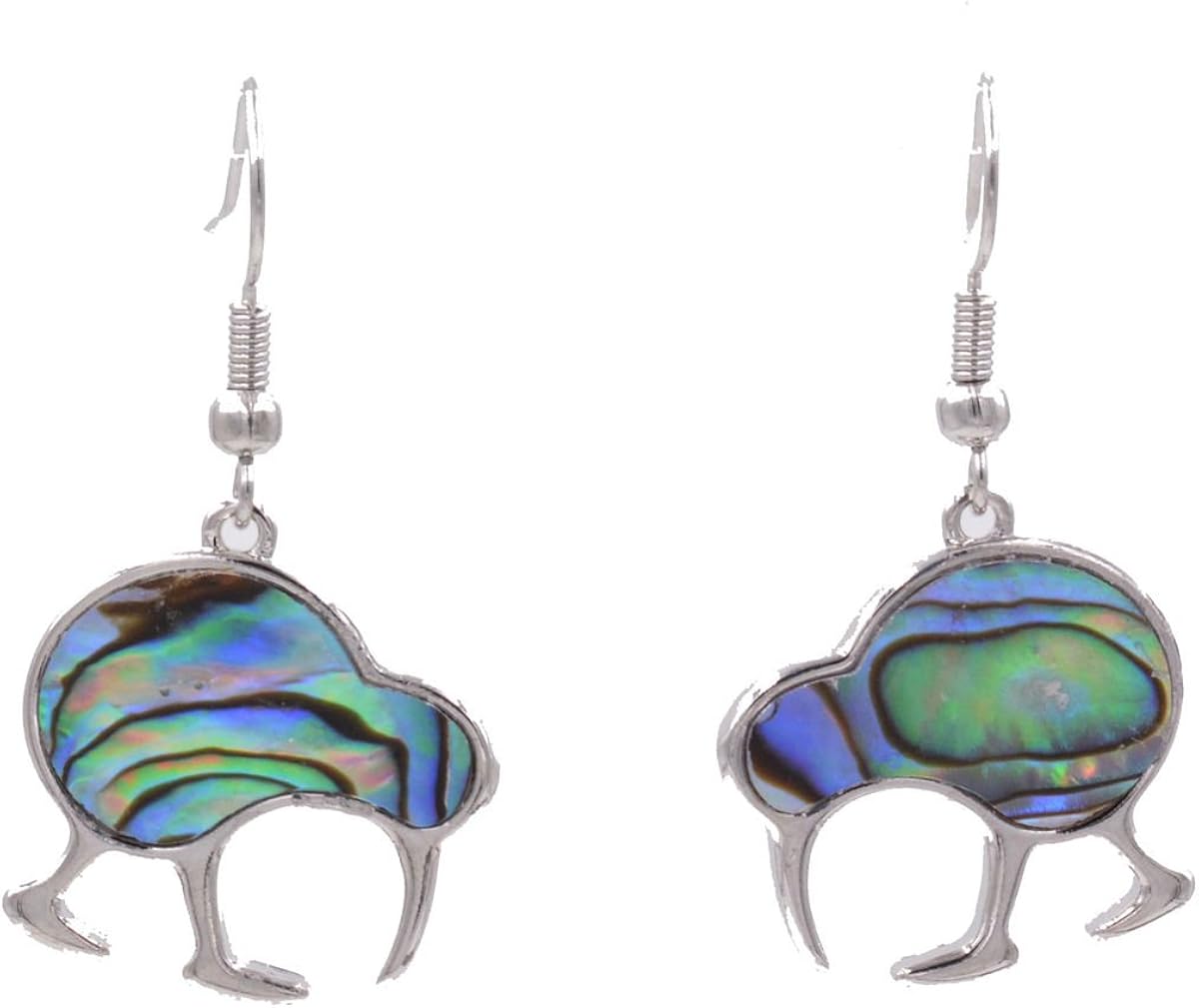 Kiwi Bird with Sea Abalone Shell Earrings New Zealand Paua shell