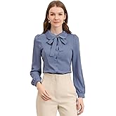 Allegra K Women's Peter Pan Collar Blouse Bow Tie Neck Vintage Casual Office Button Up Shirt X-Small Dusty Blue