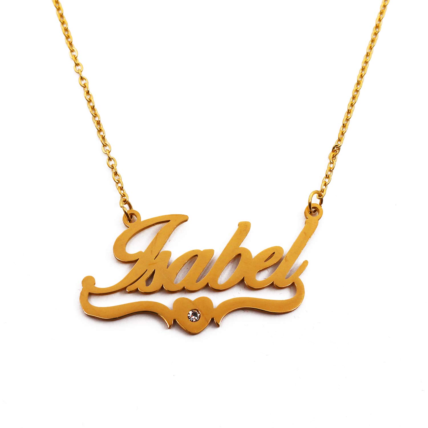 Isabel Personalised Heart Shaped Name Necklace Gold Plated, Custom Dainty Name Pendants, Jewellery for Ladies, Girlfriend, Mother, Sister, Friends