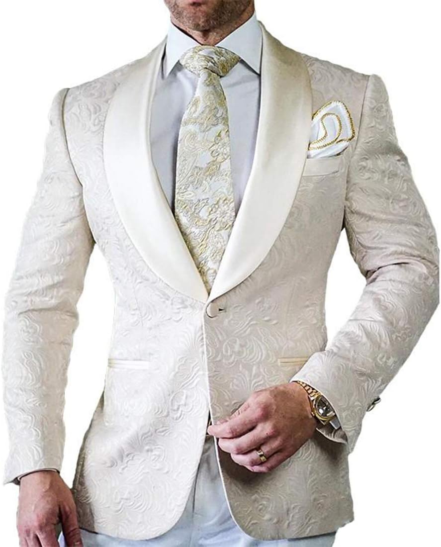 Congbride Printed Floral Mens Wedding Suits Blazer Shawl Lapel Prom Dinner Paisley Tuxedos Jacket