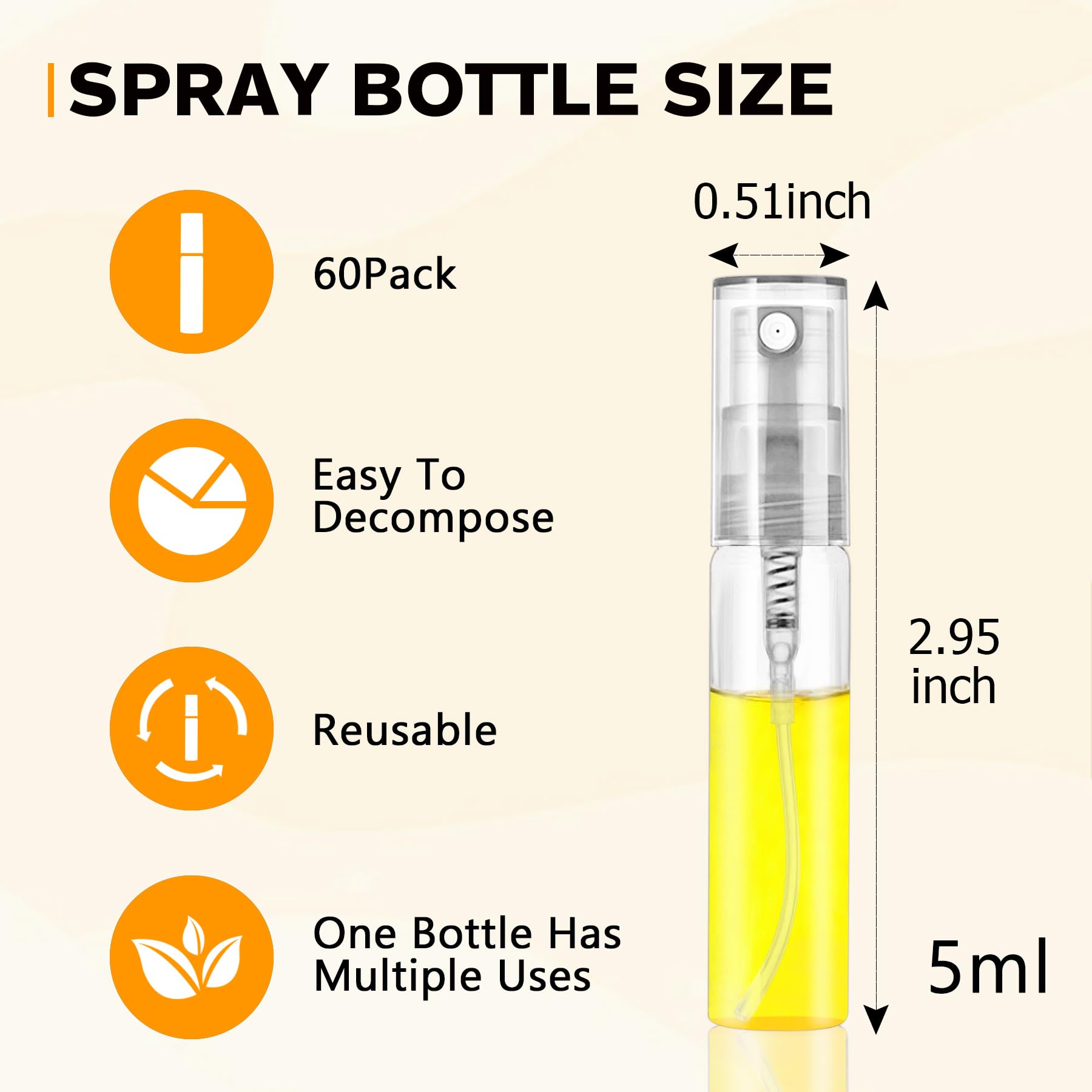 Mini Spray Bottle 5ml, Refillable Glass Spray Bottle, Glass Bottle Atomizer, Perfume Mouthwash Atomizer for Cleaning Refillable Container for Travel, Essential Oils, Perfume 60 Pcs, 5ml