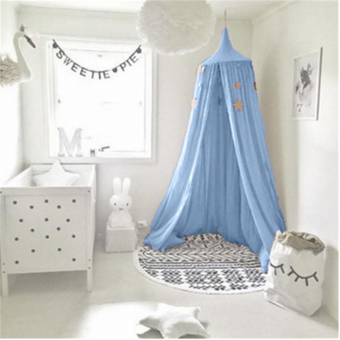 Bed Canopy for children, Cotton Mosqutio Net Hanging Curtain, Baby Indoor Outdoor Play Reading Tent, Bed & Bedroom Decoration, Insect Net Protection (Blue)