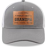 Limited Edition World's Best Grandpa Trucker Hats for Men, Adjustable Cotton Leather Patch Papa Snapback Baseball Cap