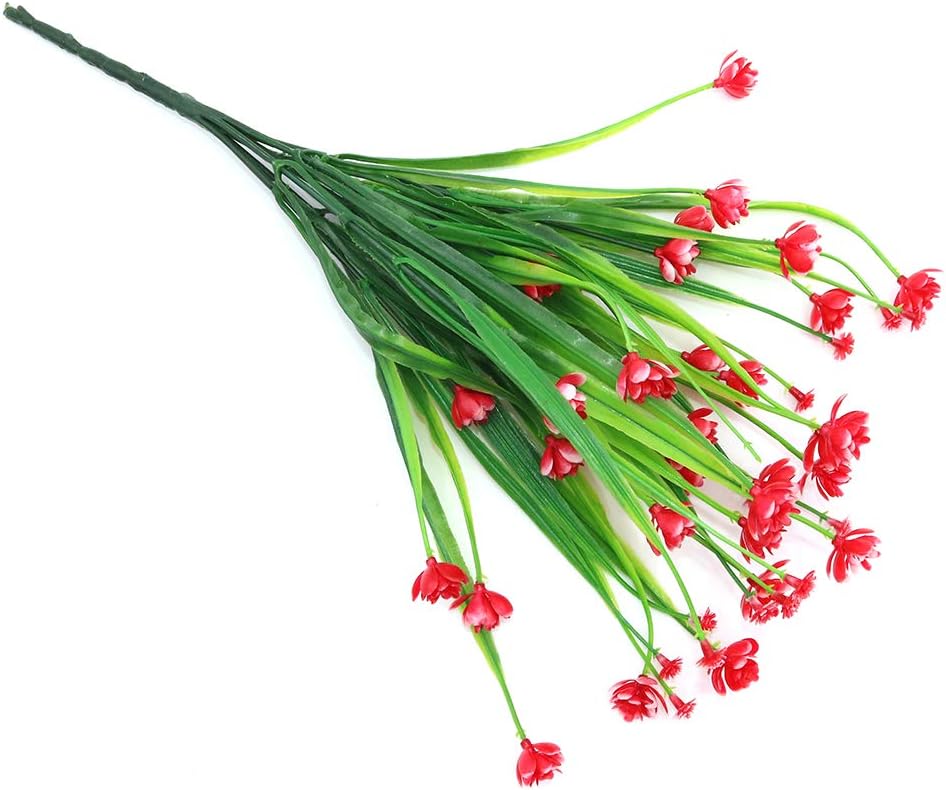 Shiwaki 5Pcs Artificial plant 7-prong spring grass gypsophila bouquet decoration for Indoor Outside Hanging Planter Wedding Farmhouse Decor(Red) - Image 5