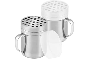 CUSINIUM 6oz Metal Parmesan Cheese Shakers with Large Holes - with Handle - Chili Flakes Dispensers - Pizza Shakers - Pack of