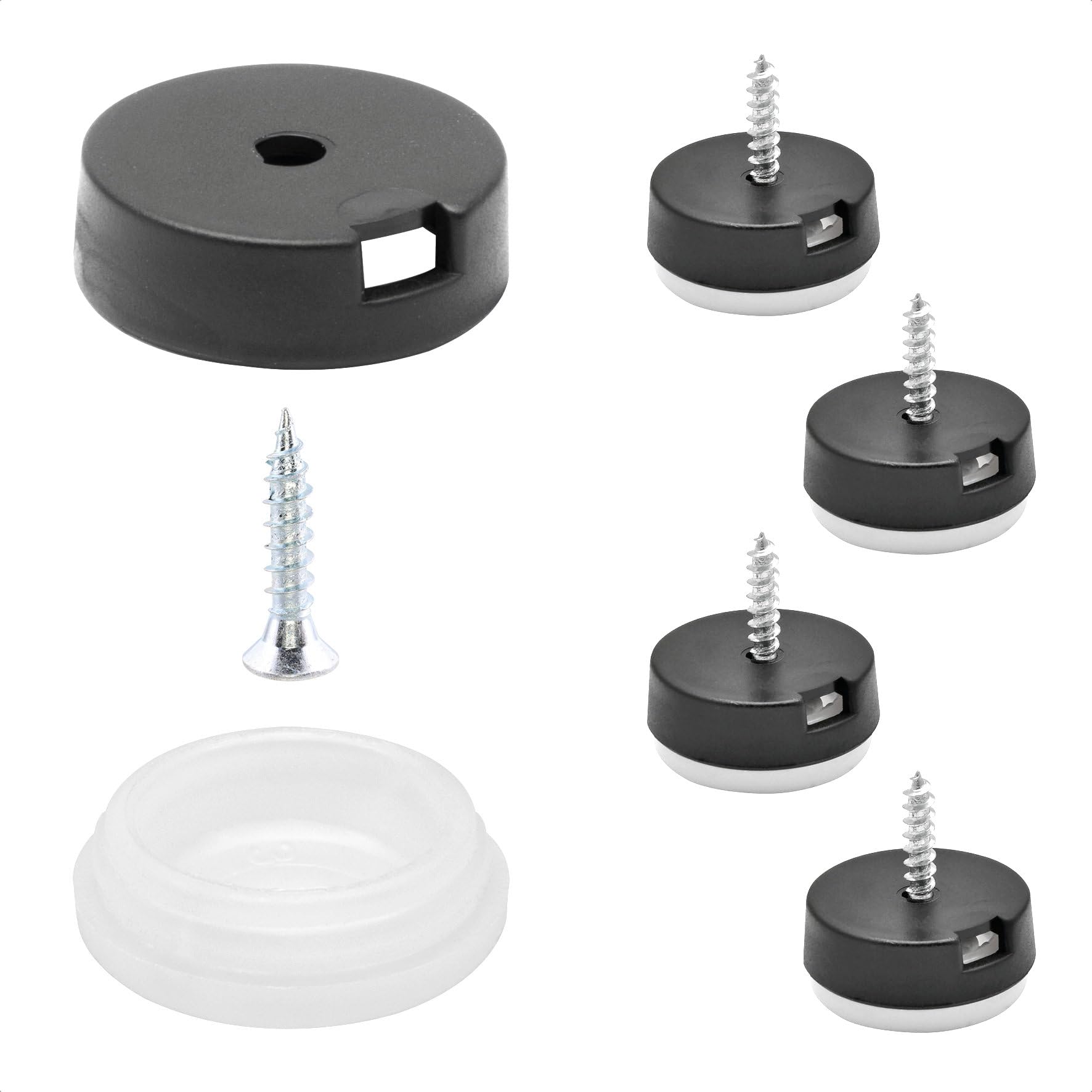 WAGNER QuickClick® Stop glides furniture glides elastomer rubber I 4pcs. set to screw on I 4x base+screw+glide insert anti-slip replaceable - STOP - diameter Ø 20 mm - Made in Germany - 15804100