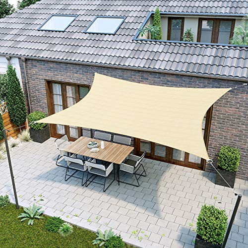 SONGMICS Sonnensegel 2 x 3 m, wasserfest mit Einer Wassersäule von 665 mm, Sonnenschutz aus reißfestem Polyester, UV-Schutz 93%, Terrasse, Garten, Balkon, rechteckig, 2 m Seile, sandgelb GSH23EY – Bild 8