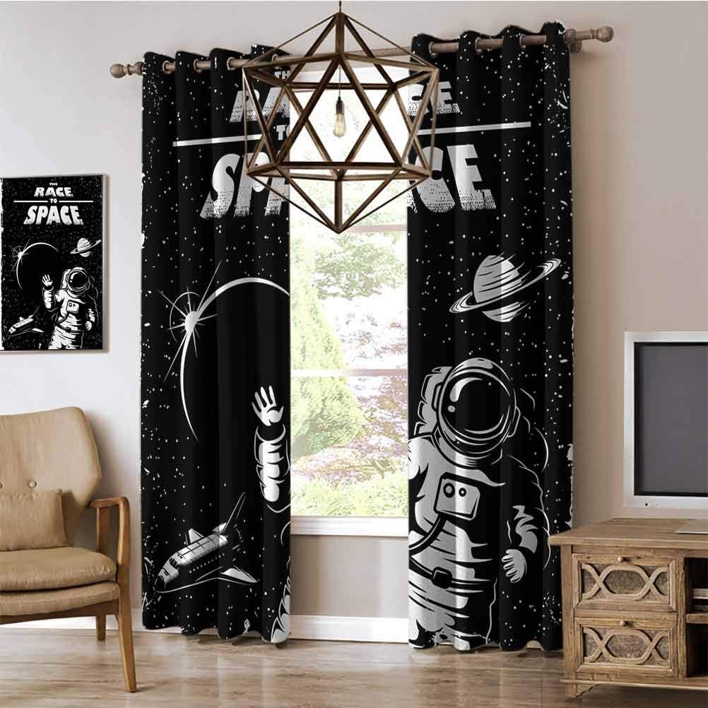 Astronaut Casual Romantic Curtain The Race to Space Retro Image with Space Crafts Planets Astronaut vs Cosmonauts Curtains for Kids Bedroom, Black White W108 x L84 Inch