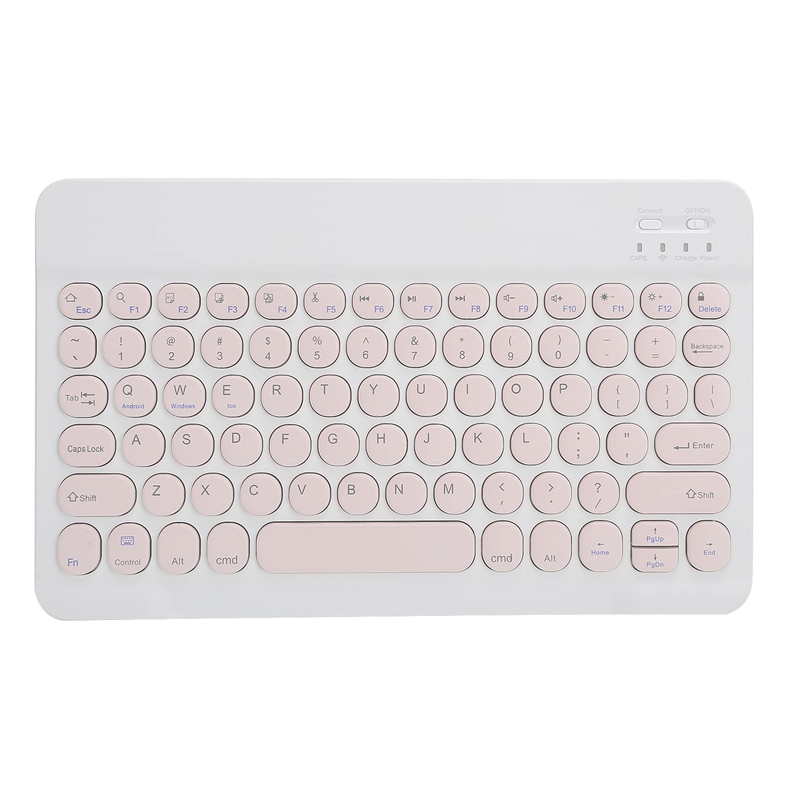 Goshyda Wireless Bluetooth Keyboard, 10in Ultra-thin Mute Design Cute Round Cap Wireless Keypad with Standard for MICR Interface, for Tablet, Smartphone, Computer (pink)