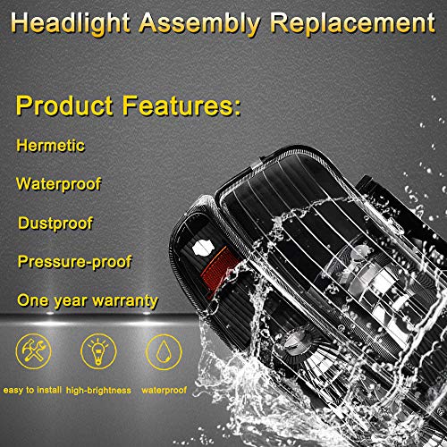 JSBOYAT Headlight Assembly Replacement for 1999-2002 Chevy Silverado 1500 2500 1500HD 2500HD 3500HD / 2000-2006 Chevy Tahoe Suburban 1500 2500 Headlamp with Bumper Lights - Passenger and Drive (Black)