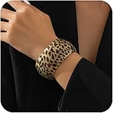 Aurethys Acrylic Chunky Bangle Bracelets for Women Leopard Print Cuff Bracelet Vintage Open Wrap Wide Geometric Bracelet Trendy Statement Jewelry