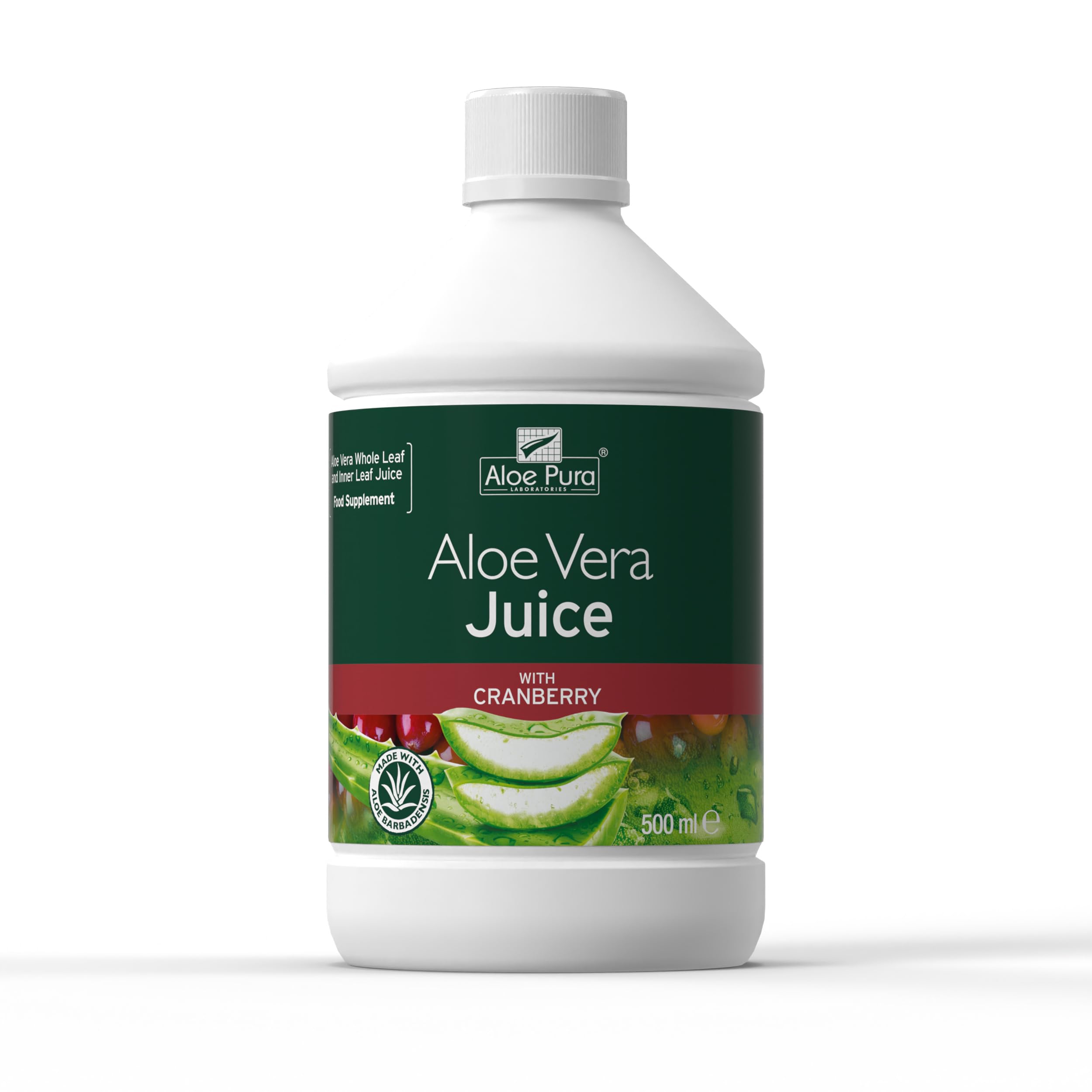 Aloe Pura Aloe Vera Juice with Cranberry , Natural , Vegan , Cruelty Free , Food Supplement, 500 ml
