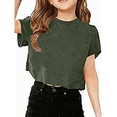 ZDC Girls Short Sleeve Crop Tops Kids Casual Crewneck T-Shirts Basic Tees 5-14 Years