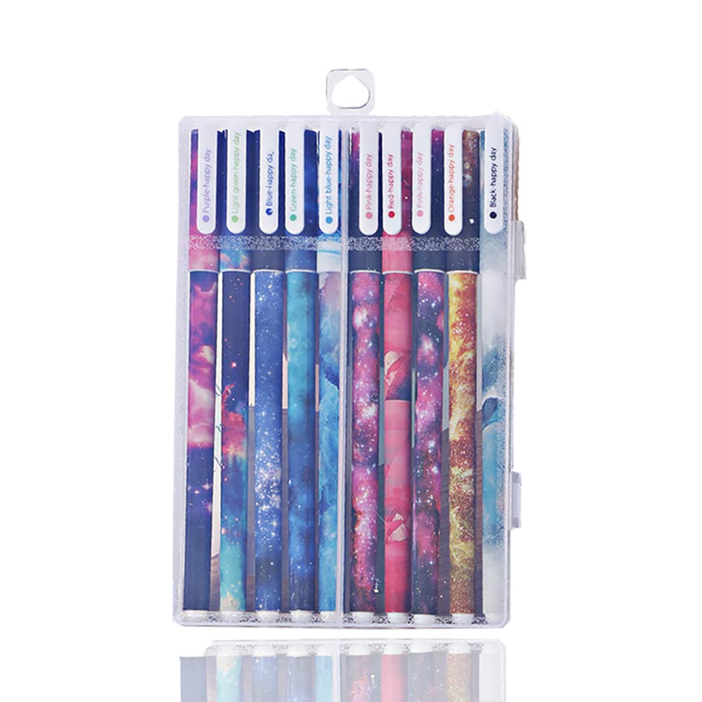 SUPERTOLL 0.38 Ballpoint Pen Black Gel Pen Black Cute Cartoon Pens Stationery for School Office 10Pcs/Set(Starry Sky)
