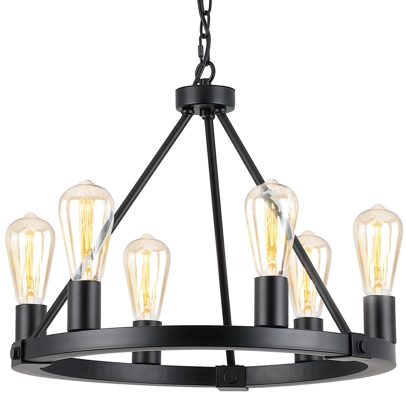 Photo 1 of 9MMML Black Wagon Wheel Chandelier, 6-Light Industrial Pendant Light, 20'' Farmhouse Ceiling Hanging Chandelier Light Fixture for Living Room, Bedroom, Entryway, Foyer
