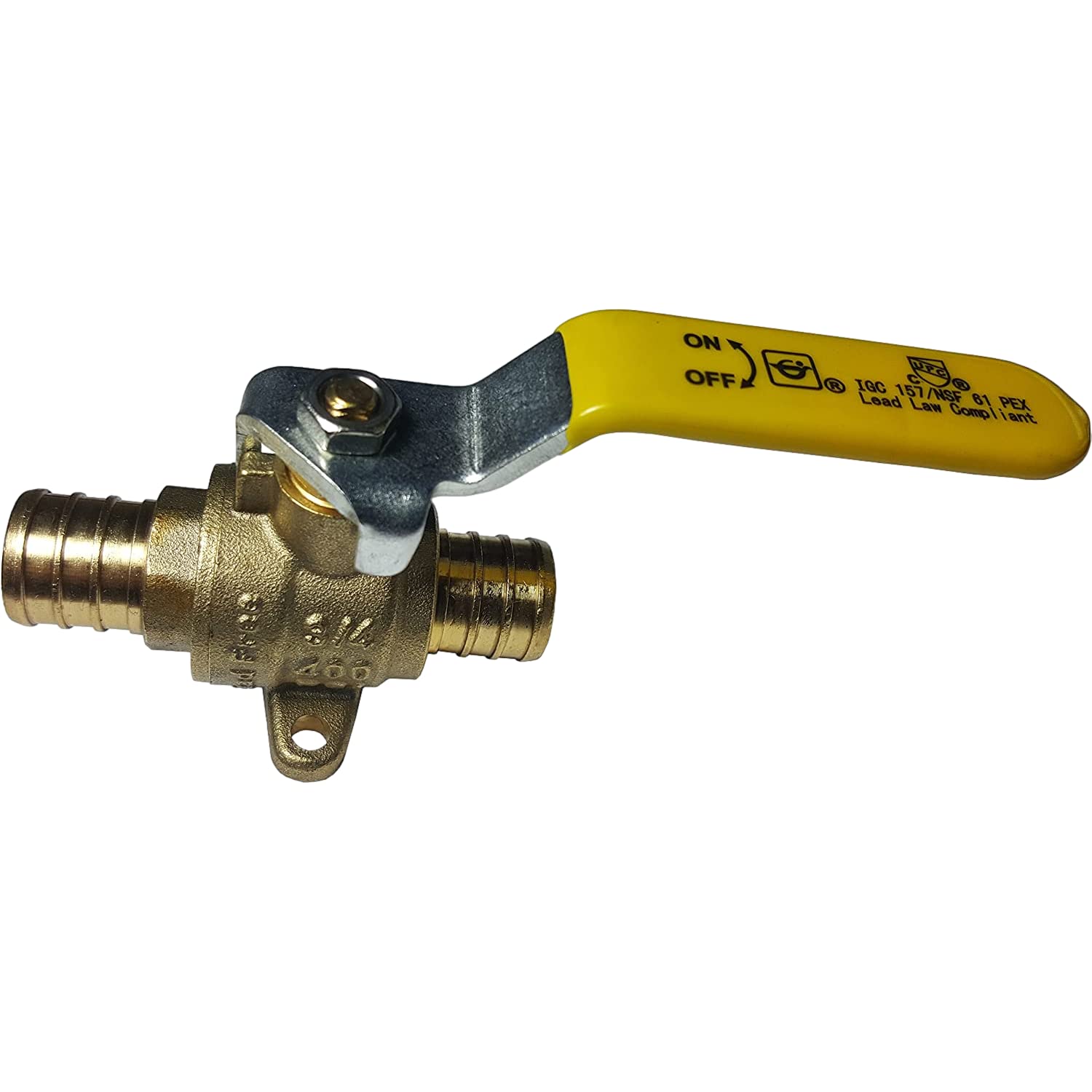 Photo 1 of 1 Piece XFITTING 3/4'' Pex Ball Valve with Drop Ear, Brass, Metal Handle, Pex B Ball Valve,Yellow,0.75 Inch