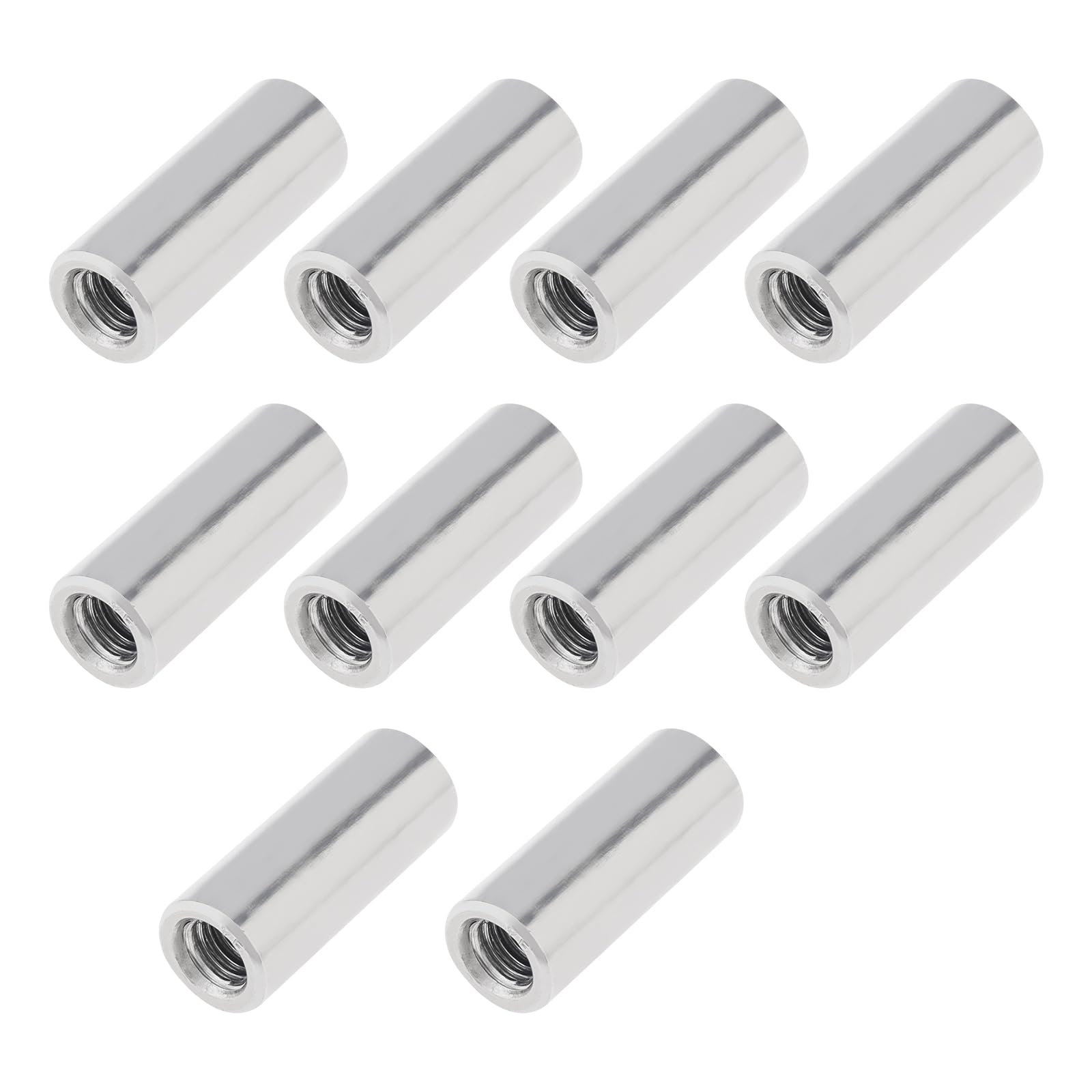 Smgda 10Pcs M6 Round Connector Nuts, 304 Stainless Steel Long Round Coupling Nut, 25mm Length Female Threaded Rod, Bar Studding Connector Round Deep Nut for Bracket, Mechanical, Construction