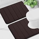 Buganda Bathroom Mat Set, 2 Piece Memory Foam Bath Mat and U-Shaped Toilet Rug, Machine Wash Dry, Soft Non Slip Absorbent Bath Rug for Bathroom, Shower and Tub (24" x 16"+24" x 20", Brown)