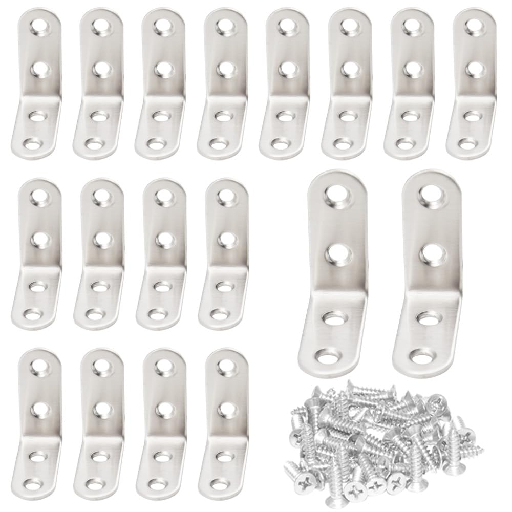 CEEYSEE 20pcs L Brackets 40×40mm Stainless Steel 90 Degree Shaped Angle Corner Bracket with 80 Stainless Screws for Fixing Wood Furniture Tables Chairs Door Window Bookshelves etc(U40)