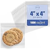 Seal Fresh Zip Bags – 4x4 Inches (1000 Count), 2 Mil – Clear Plastic Reclosable LDPE Poly Baggies with Resealable Lock Seal Zipper – For Snacks, Sandwiches, Cookies, Candies, Treats, Pastries, Party