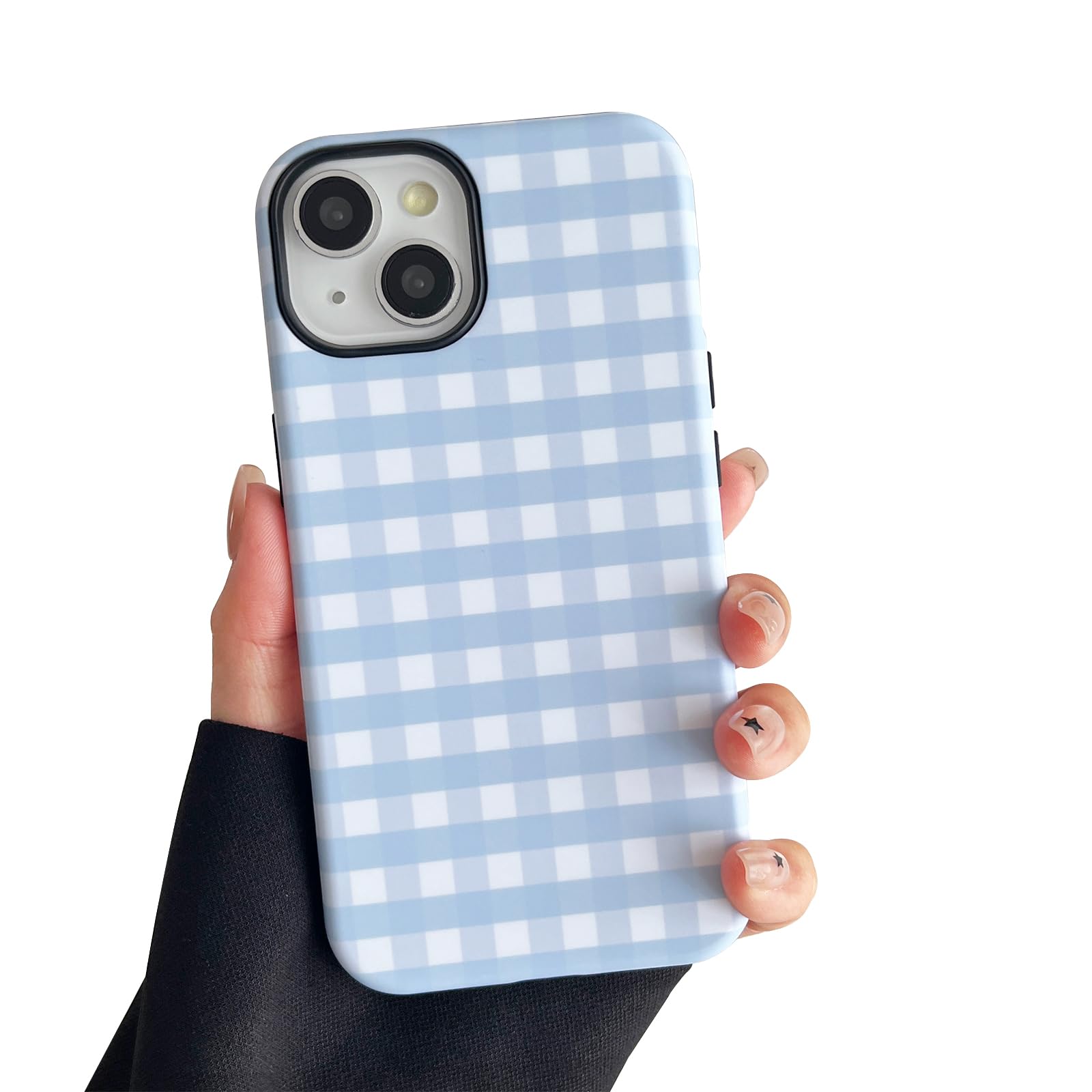 branple Compatible with iPhone 15 Case, Cute Simple Checkered Phone Case for Women, Shockproof Slim Soft TPU and Hard PC Protective Cover Compatible with iPhone 15 6.1", Blue