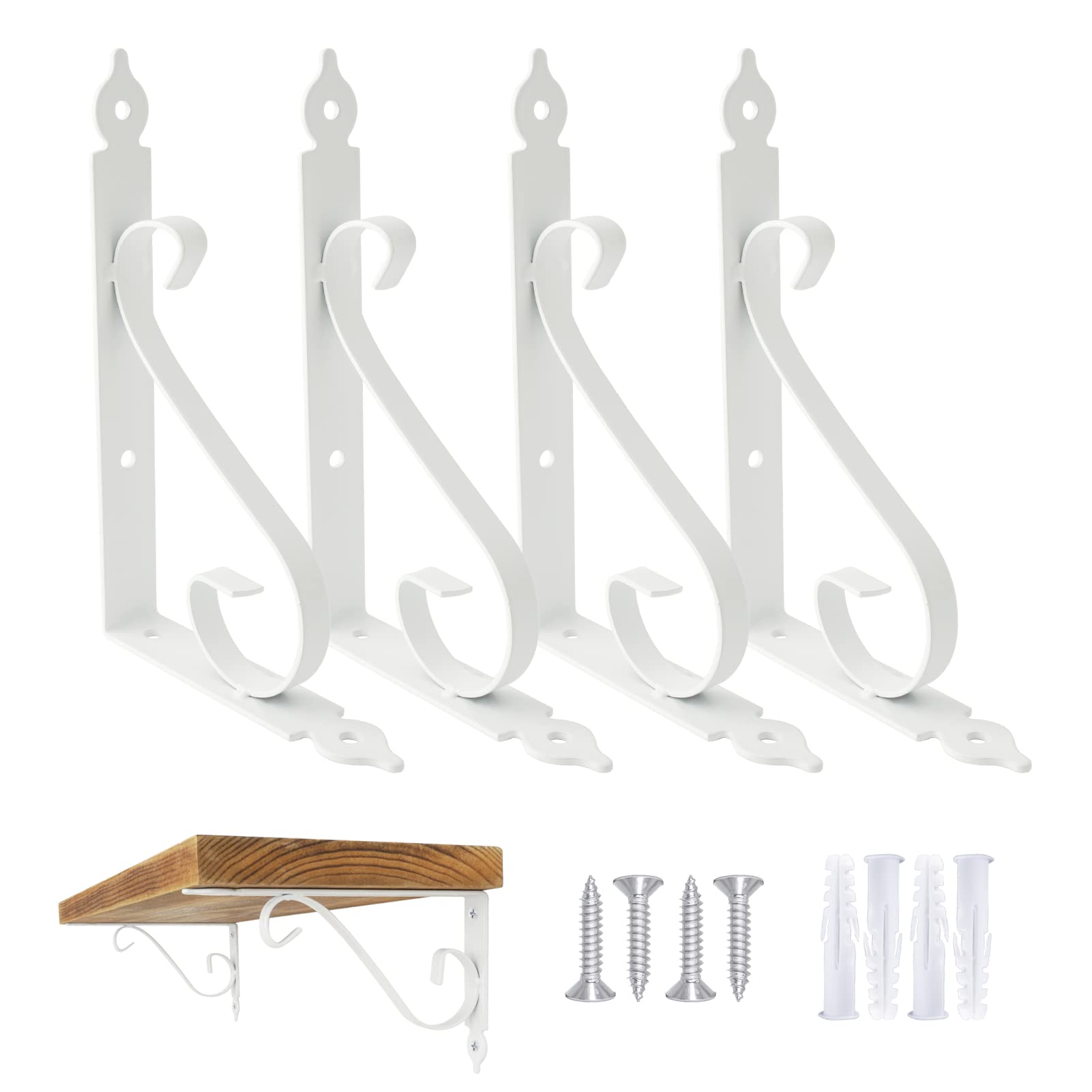 Ouvin Decorative Wall Shelf Brackets 4 Pack 8inch Heavy Duty L Corner Brace White Shelf Support Floating Metal Brackets with Screws (200 mm/8 inch) White