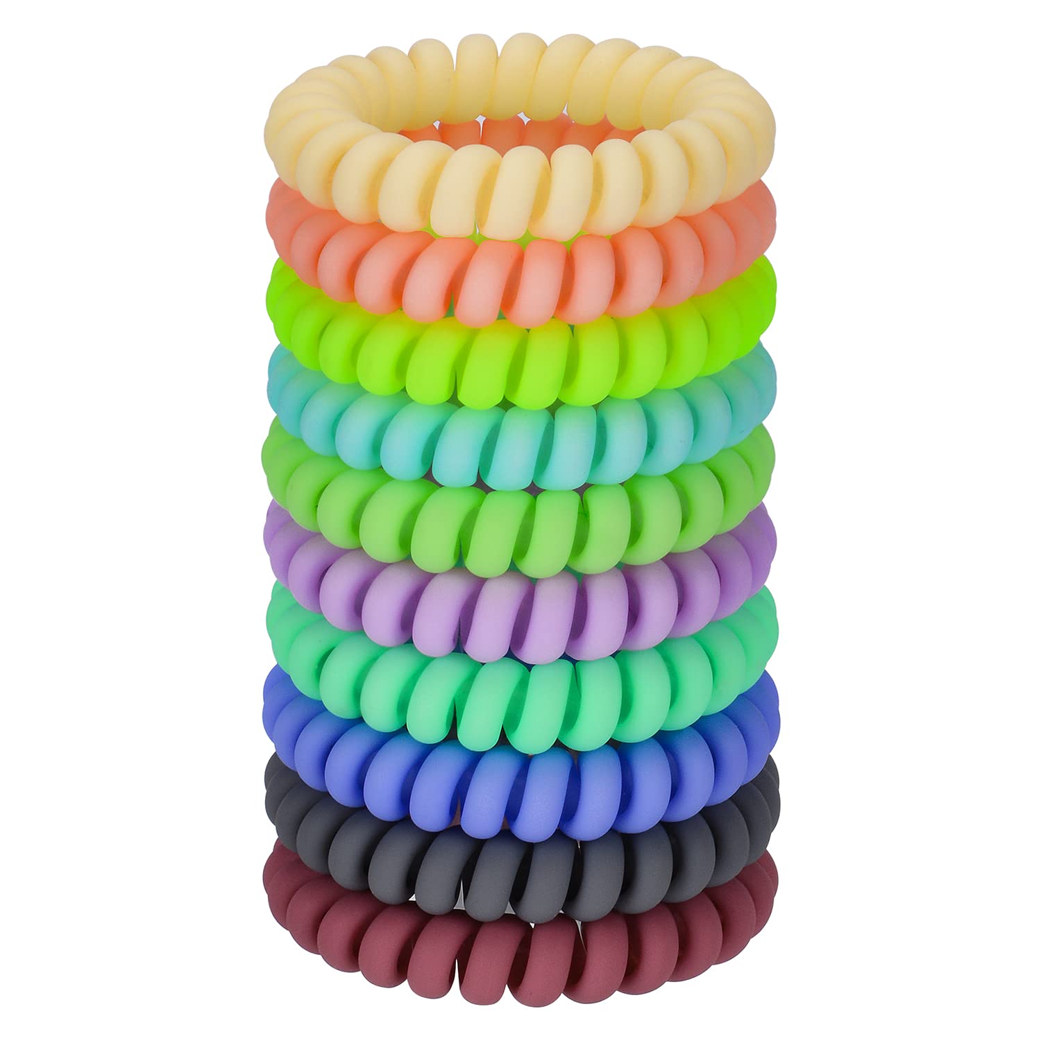JessLab Spiral Hair Ties, 10 Pcs Traceless Phone Cord Bracelet Plastic Coil Ponytail Holders No-Damage Accessory for Girls Women Ladies, Color Assorted, Set 15