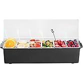 VEVOR Chilled Condiment Server, 6 Compartment Ice Cooled Condiment Serving Container, Chilled Garnish Tray Bar Caddy with Lid, for Bartending & Serving Taco, Salad, Fruit, Home & Restaurant Supplies