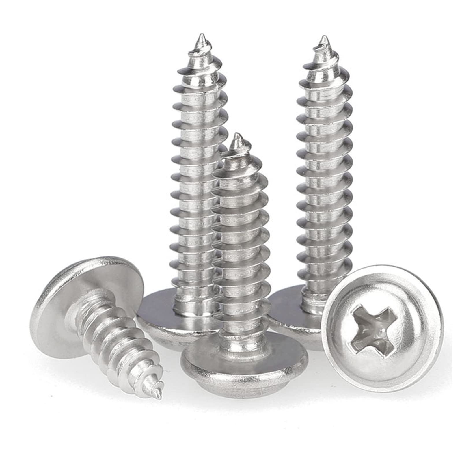 50 Pcs Flange Self Tapping Screws, M5 x 10mm x 10mm Multi Purpose Screws, 304 Stainless Steel, Phillips Screws for Wood, Drywall and Furniture