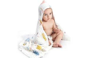 bc babycare Baby Bath Towel,100% Cotton Muslin Baby Hooded Towels, Baby Towels for Newborn Infant Bath Towels, Super Absorbent Hooded Baby Towels for Boys Girls, 37.4 * 37.4 Inch