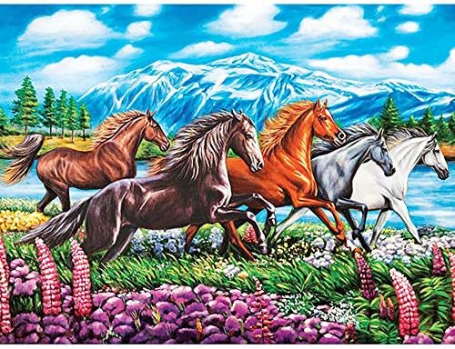 Jiahuade DIY 5D Diamond Painting Galloping Horses Full Diamond Mosaic Embroidery Picture of Rhinestones for Festival Gifts,40X50Cm